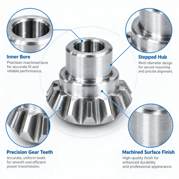 Precision CNC Machined Straight Bevel Gear with Hub